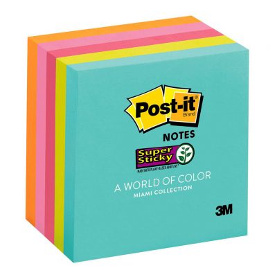 Post-it Super Sticky Notes 654-5SSMIA Miami Collection 76x76mm 90 sheet pads Pkt/5