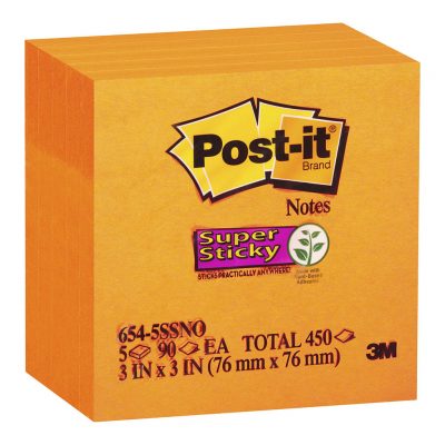 Post-it Super Sticky Notes 654-5SSNO Neon Orange 76x76mm  90 sheet pads Pkt/5