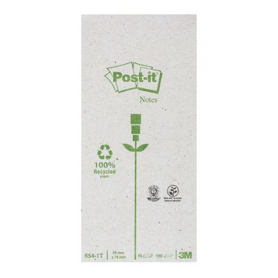 Post-it Notes 654-RY Yellow Recycled Tower 76x76mm 100 sheet pads Pkt/16