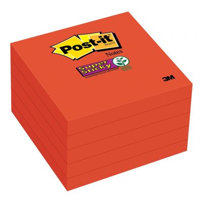 Post-it Super Sticky Notes 654-5SSRR Red 76x76mm  90 sheet pads Pk/5