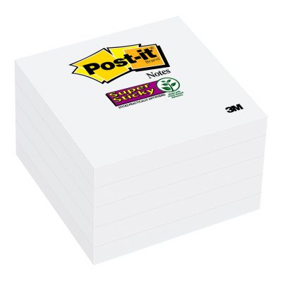 Post-it Super Sticky Notes 654-5SSW White76x76mm  90 sheet pads Pkt/5