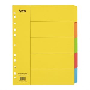 Icon Cardboard Dividers Extra Wide 5 Tab Coloured
