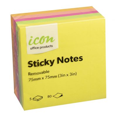 Icon Sticky Notes 75mm x 75mm Neon 5 Pack